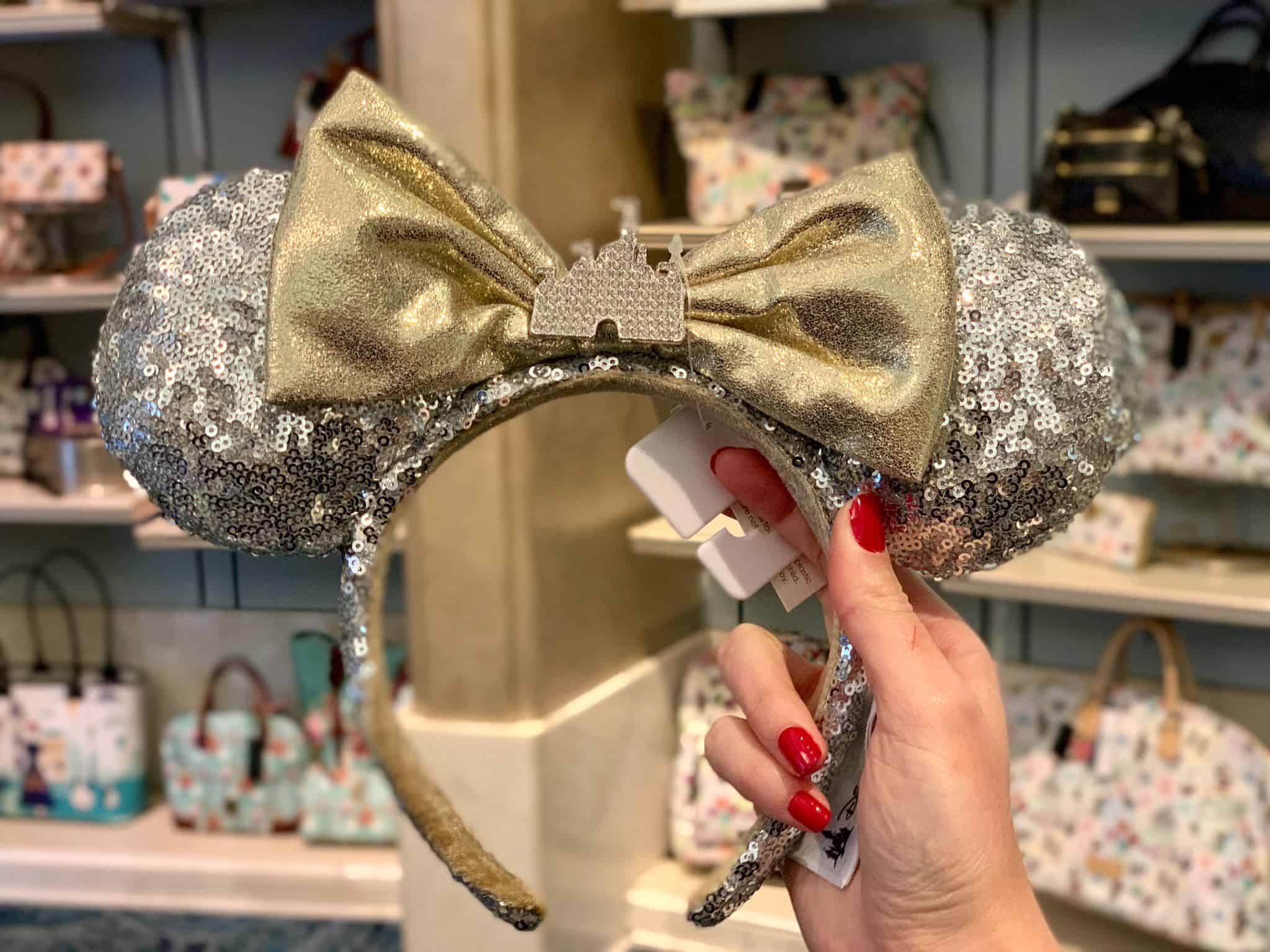 Details about   Castle Jewel Silver Disney Parks Minnie Ears Bow Disneyland Sequins Headband 